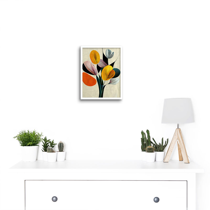 Summer Flowers Floral Bouquet Abstract Boho - Print, White Framed Paper, 25.9cm H x 20.6cm W x 1.5cm D