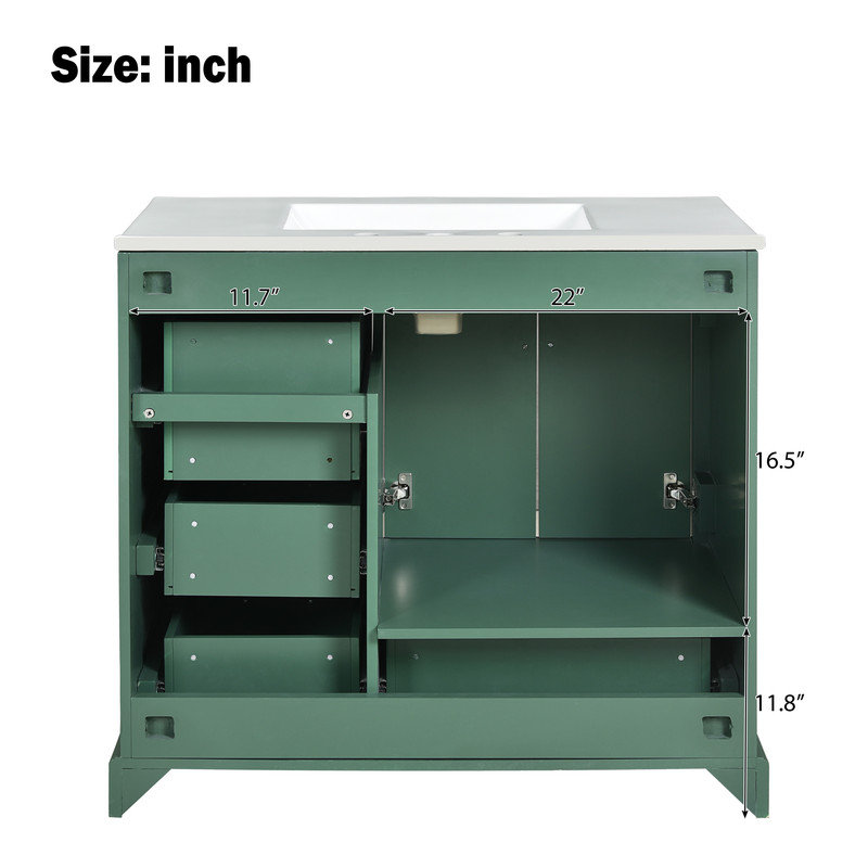 Meuble-lavabo 36 po avec lavabo en céramique, Vert