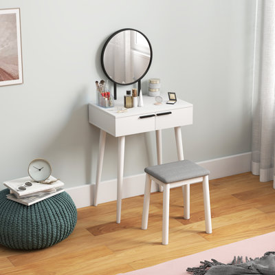 Dressing Modern Dressing Table with Mirror and Stool 60 x 40 x 123 cm White