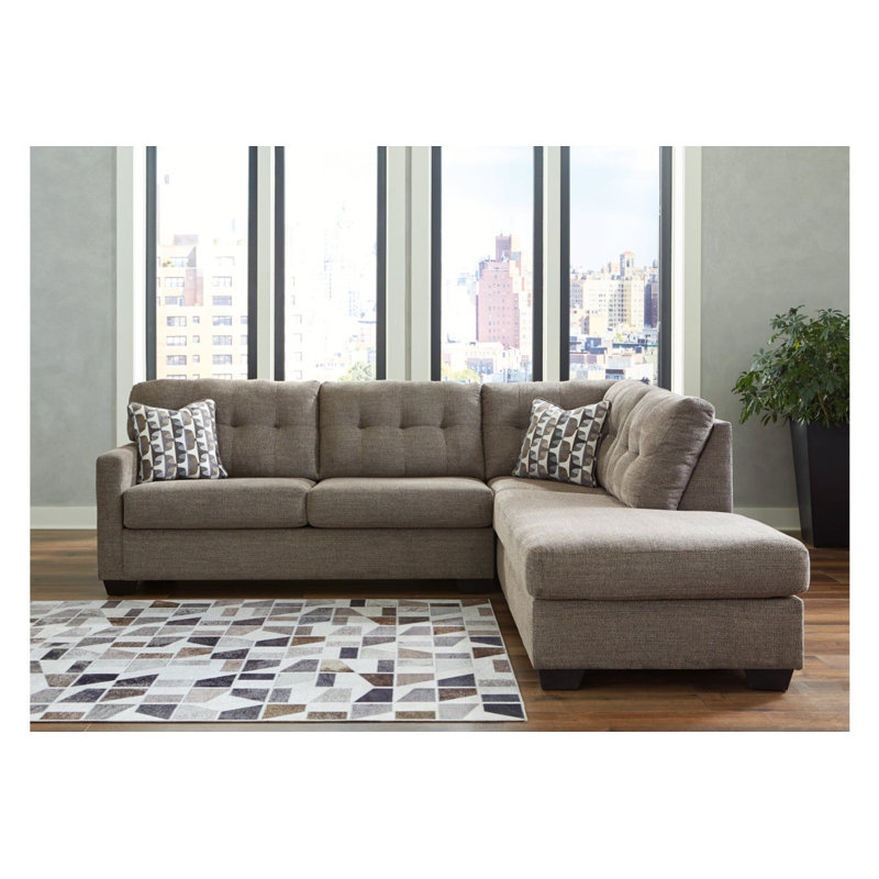 Canapé modulaire 2 pièces avec méridienne Armira, Orienté à droite, Polyester brun