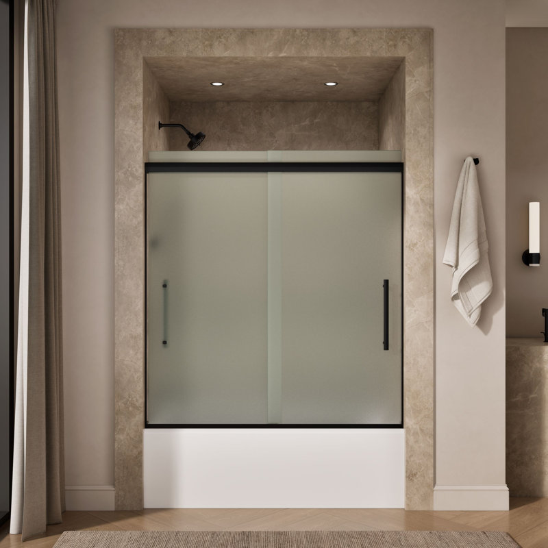 Pleat Frameless Sliding Bath Door, Black