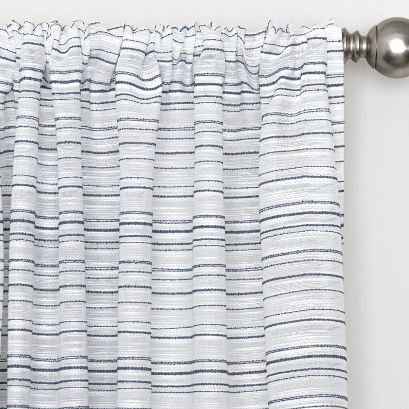 Cemya 100% Polyester Light Filtering Horizontal Stripped Curtain Panel with Rod Pocket Top , 52" W x 95" L, Navy