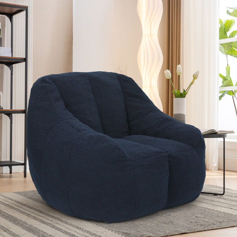 Soft Teddy Fabric Tufted Memory Sponge Foam Filled Bean Bag Chair, Blue Teddy