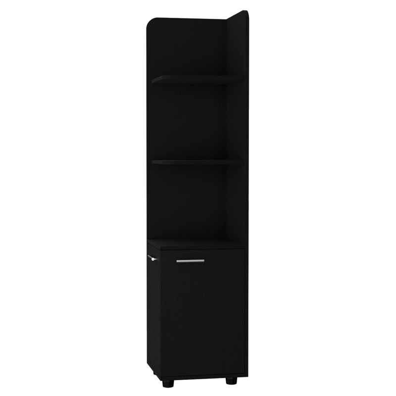 3 Corner Shelves Black Cabinet For Bathroom 2-door - Freestanding With Legs Unit