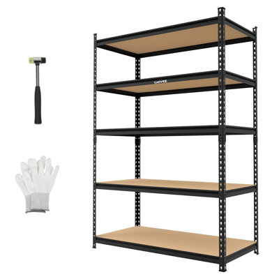 48 po x 24 po x 72 po. Étagère de rangement robuste à 5 niveaux en métal avec tablettes en bois aggloméré. Capacité de charge totale de 2000 lb, organisateur autoportant pour le garage