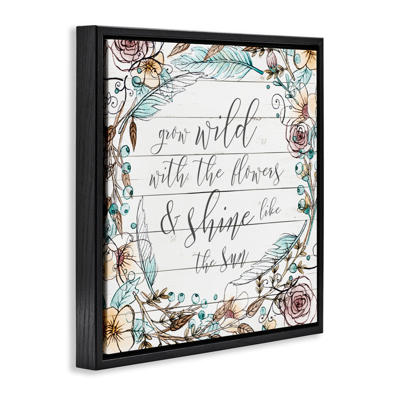Cadre flottant «Grow Wild With Flowers», conception par SD Graphics Studio, H 25 po x l 25 po, Cadre flottant noir de jais