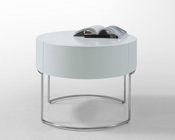 Aniston White High Goss Round Nightstand