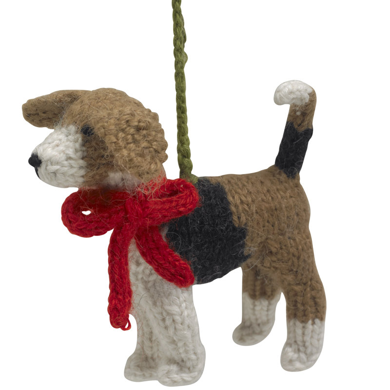 Ornement de Noël tricoté à la main Pom Poms Beagle Dog