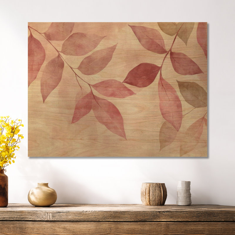 Décoration murale Blush Leaf I - Botanique en bois, H 30 po x l 40 po, Rectangulaire