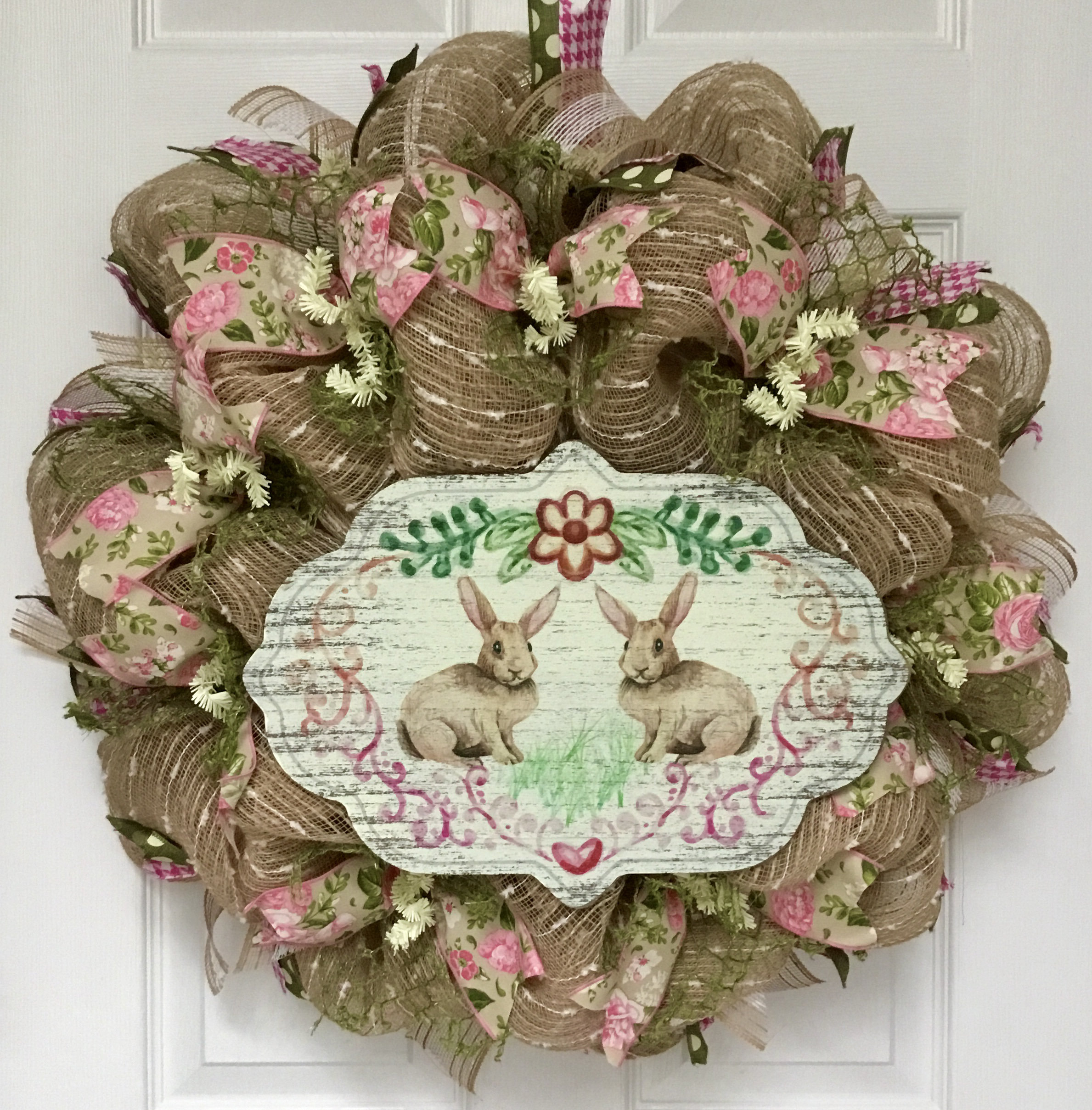 The Holiday Aisle® Burlap Easter Wreath with Bunnies | Wayfair