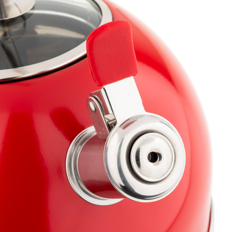 Viking 2.6-Quart Stainless Steel Kettle with 3-Ply Base, Red/Siver
