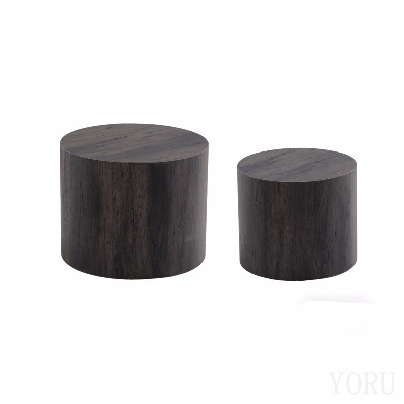 Ensemble de 2 tables basses gigognes rondes en bois pour table ronde, Noir, Noir, Noir