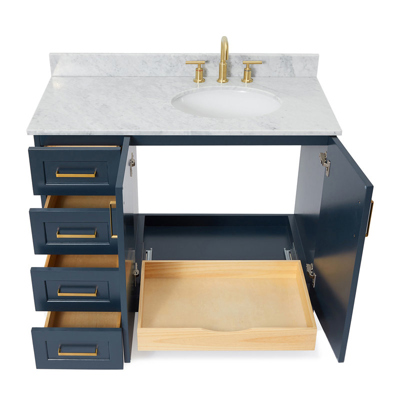 ARIEL TAYLOR 43 IN LEFT OFFSET SINGLE RECTANGLE SINK VANITY, Midnight Blue, Right , Oval