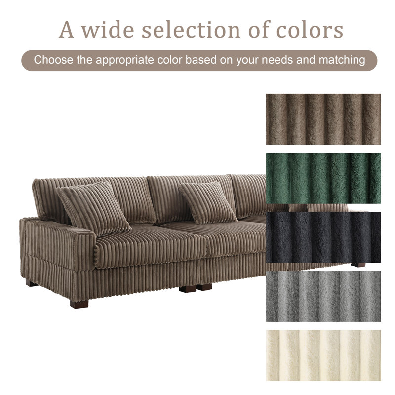 Canapé modulaire rembourré 3 pièces en flanelle de fourrure de lapin brun clair avec accoudoirs et coussins décoratifs 3 pièces