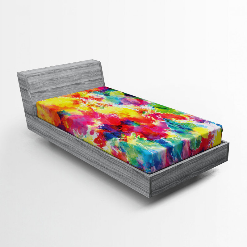 Microfiber Abstract Fitted Sheet, Twin Fitted Sheet, Orange/Blue Abstract 1