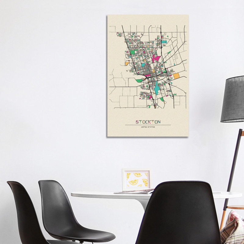 Stockton, California Map by Ayse Deniz Akerman - Wrapped Canvas Gallery-Wrapped Canvas Giclée