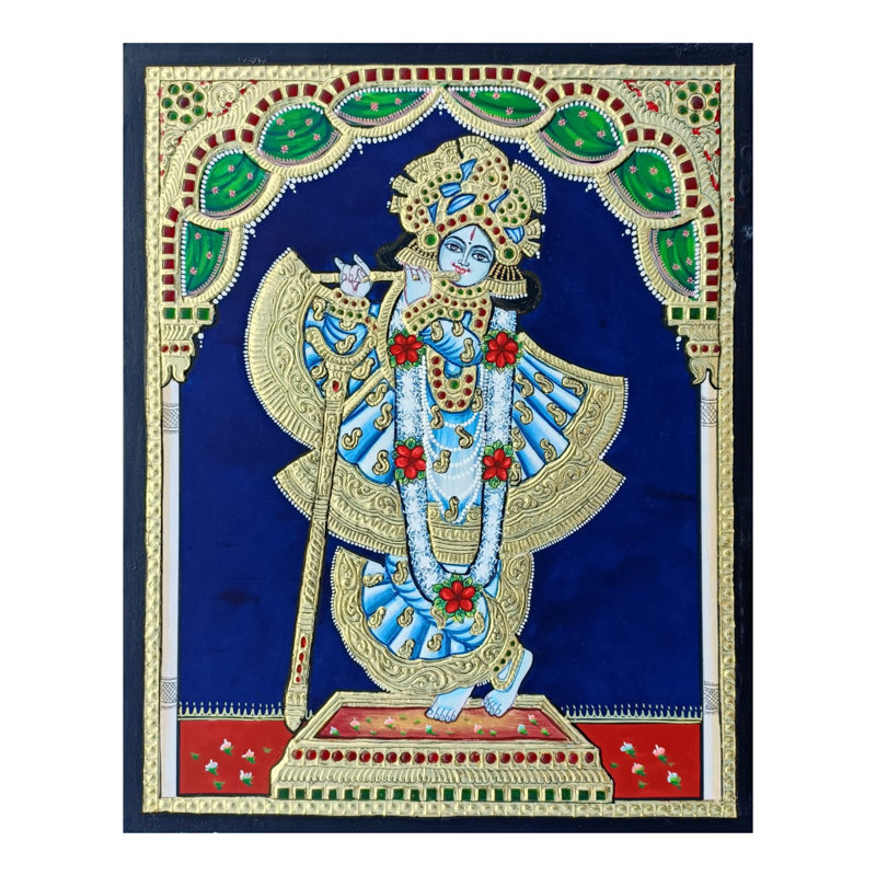 Lord Krishna | Peinture de Tanjore | Couleurs traditionnelles avec or 22 carats