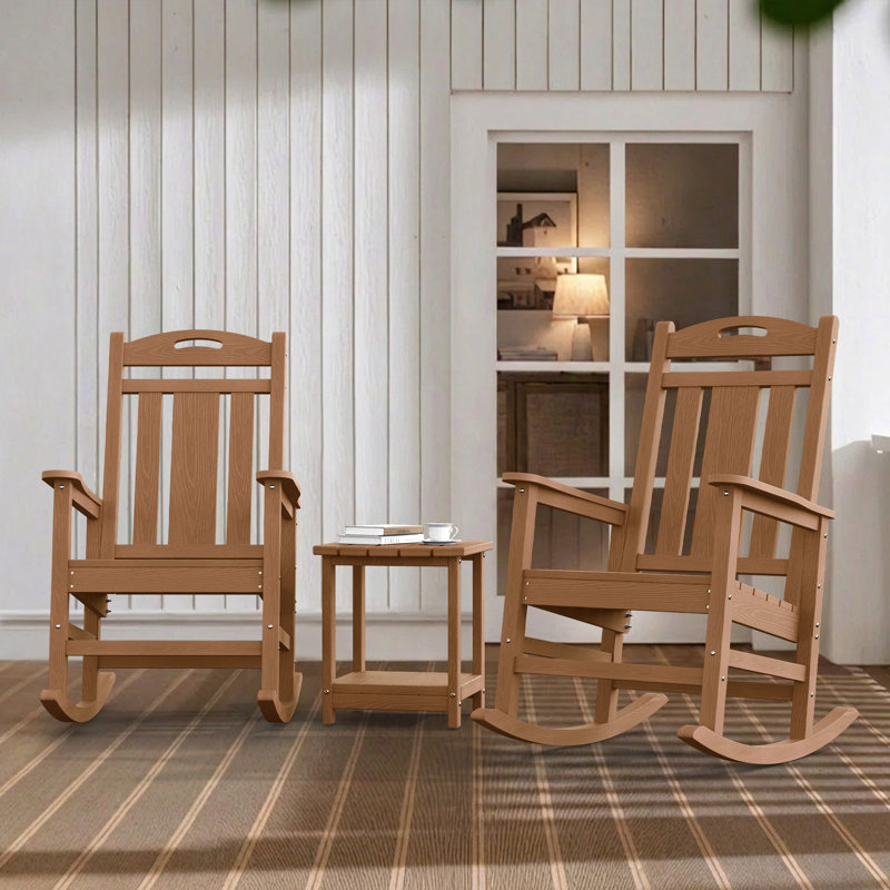 Outdoor Patio HDPE Rocking Adirondack Chair, Teak
