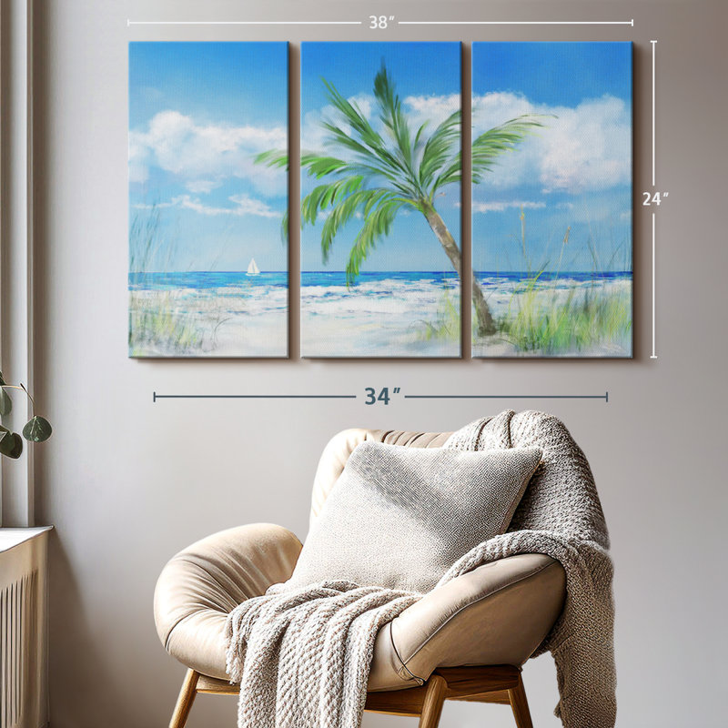 «Palm Tree Paradise», 3 pièces sur toile, H 24 po x l 38 po x P 1,25 po