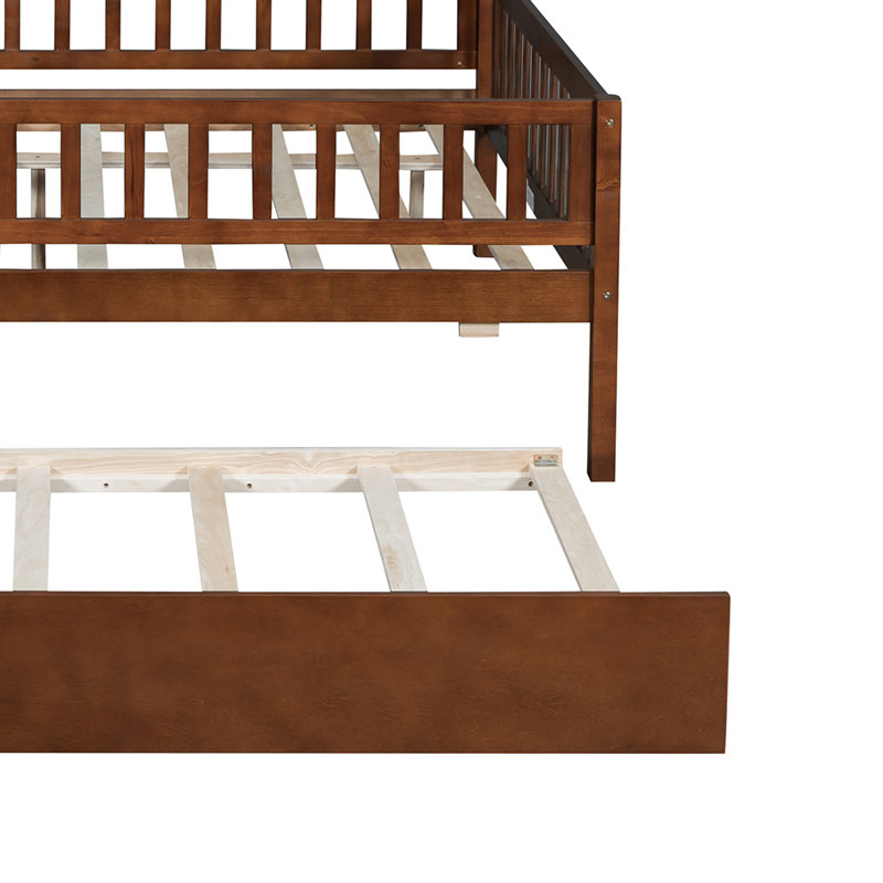 Full Size Wood Daybed with Trundle, Walnut