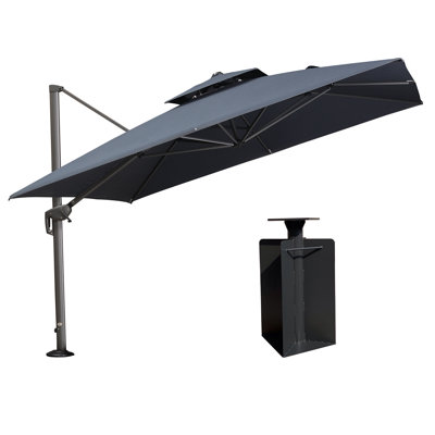 Manhattan 11' Square Advanced Fabric Cantilever Umbrella With Counter Weights Included Base In Ground,Dark Gray