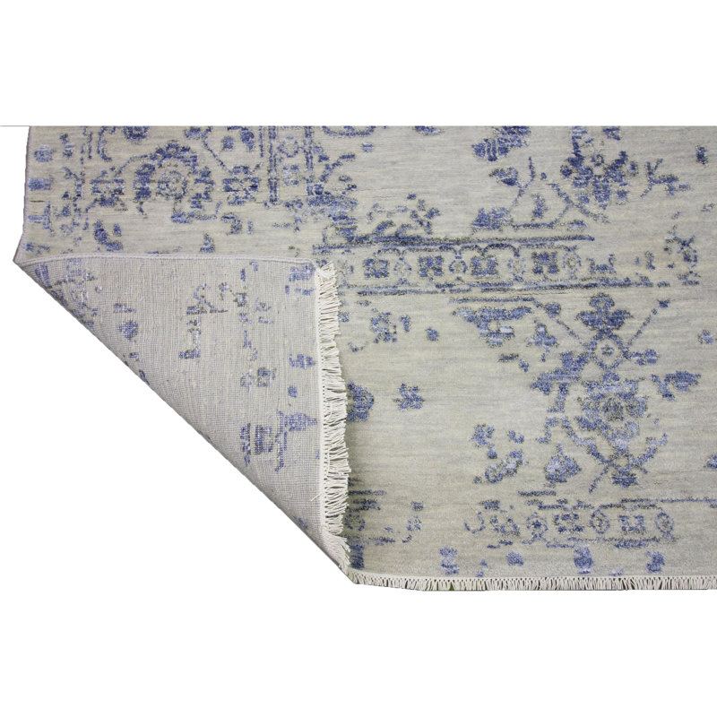 Tapis argenté et gris foncé noué à la main de haute qualité, Rectangle 9 pi x 12 pi