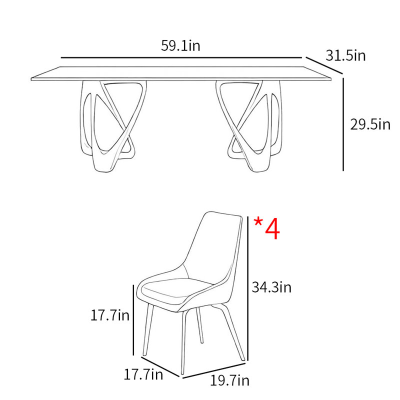 Ensembles de table de salle à manger luxueux et léger, H 29,5 po x L 59,1 po x l 31,5 po