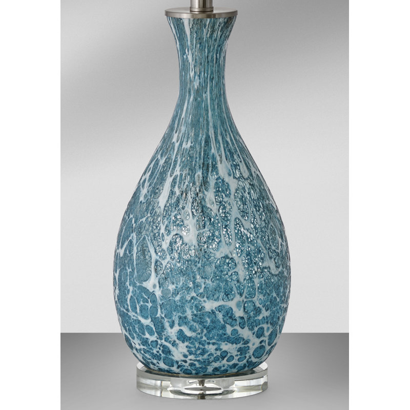 Scafati 30" Blue and White Fused Glass Table Lamp with USB Port