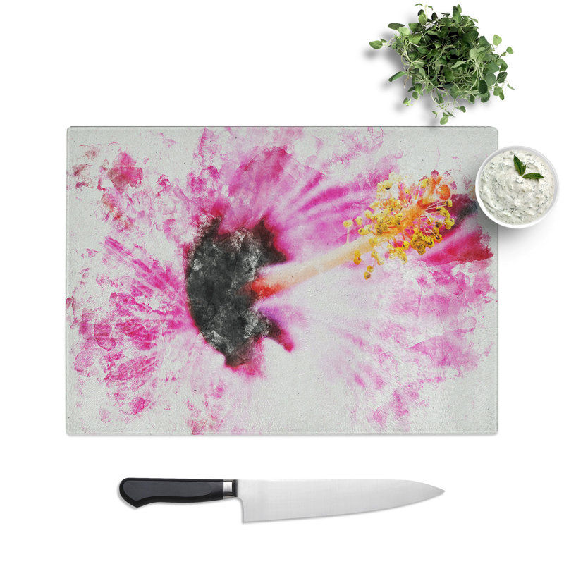 A Pink Flower Watercolour Chopping Board, 0.4cm H x 20cm W x 28.5cm L