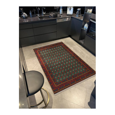 Tapis décoratif foncé à motif traditionnel rouge foncé à motif traditionnel foncé lavable à la machine