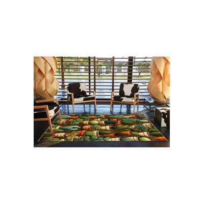 Multicolored Patterned Woven Floor Rug With Cactus Thorns