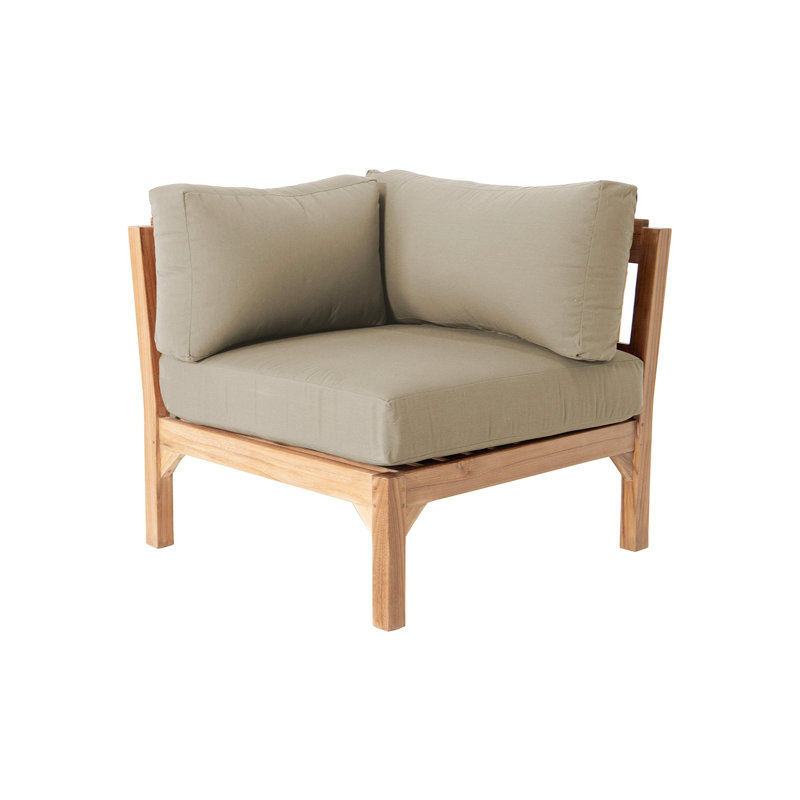 Méridienne d'extérieur en teck avec coussins Sunbrella Monterey, Beige antique
