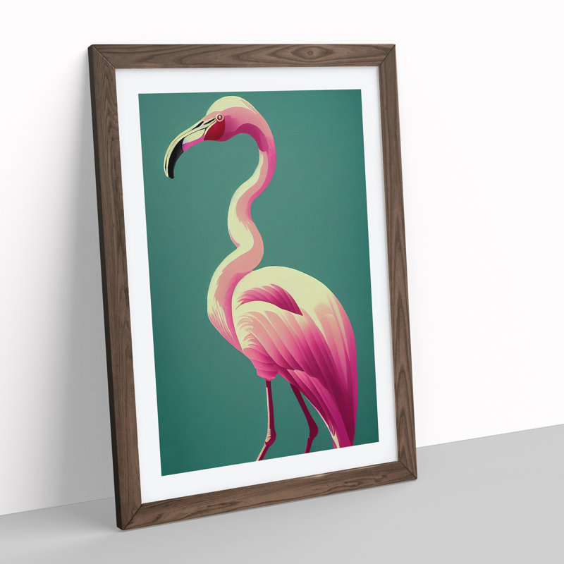 Dashing Flamingo - Single Picture Frame Print, 64cm H x 46cm W x 2cm D, Walnut
