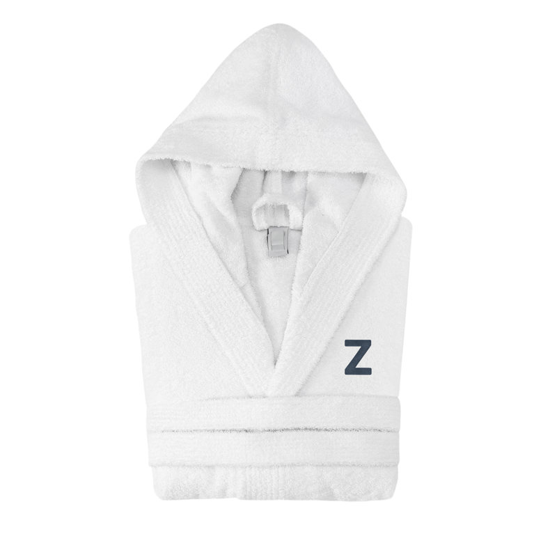 Peignoir monogrammé à capuche en coton turc, Z, Blanc