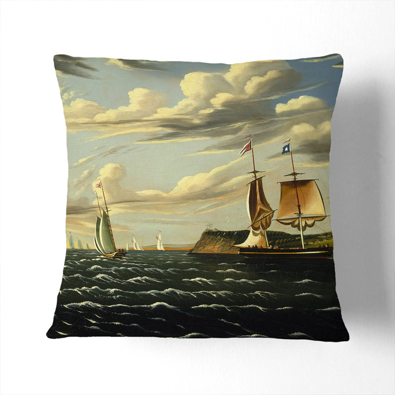 Staten Island And The Narrows Square Throw Cushion, Stone, 55cm H x 55cm W x 20cm D