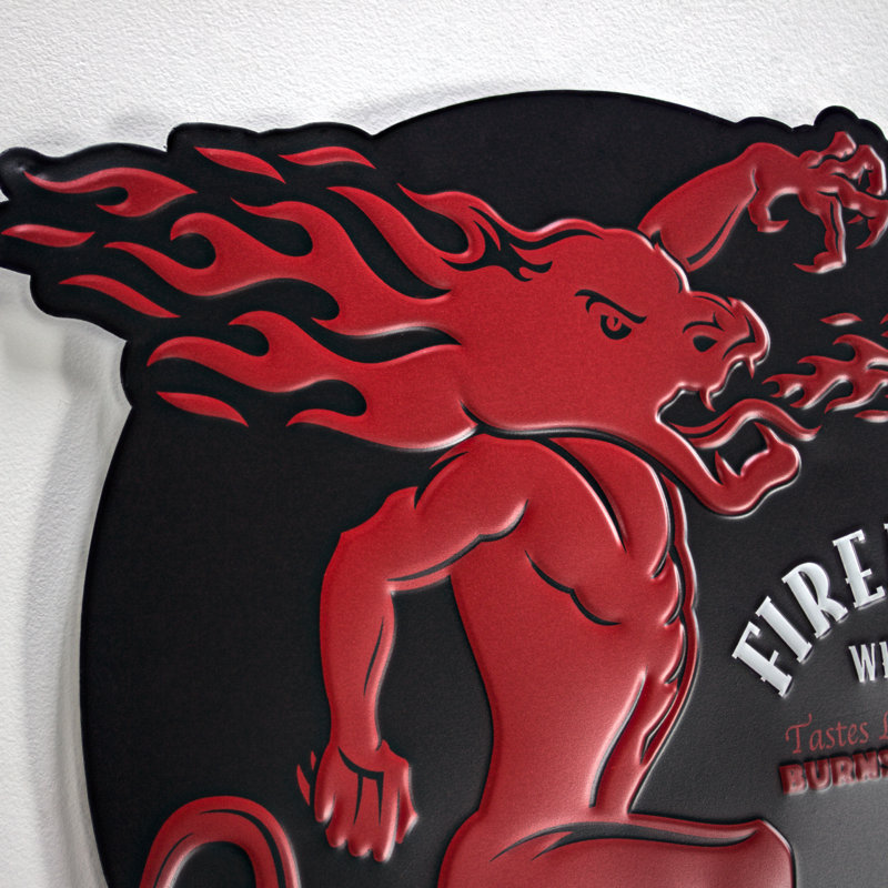Fireball Whisky Embossed Red and Black Metal Wall Sign