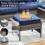 Extérieur pour 2 personnes, repose-pieds gris pour patio avec coussins bleus pour terrasse, coussins confortables en mousse haute densité de 3,5 po d'épaisseur, structure en acier thermolaqué rouille, résistant aux intempéries et à la décoloration