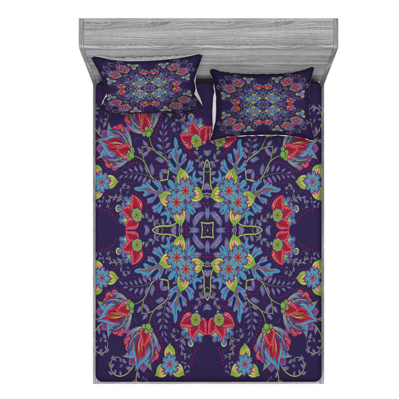 Microfiber Floral Sheet Set, Queen Sheet Set with Fitted Sheet