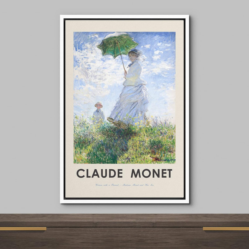 Reproduction d'art classique "Femme avec un parasol" par Claude Monet, H 36 po x l 24 po x P 1,5 po, Blanc