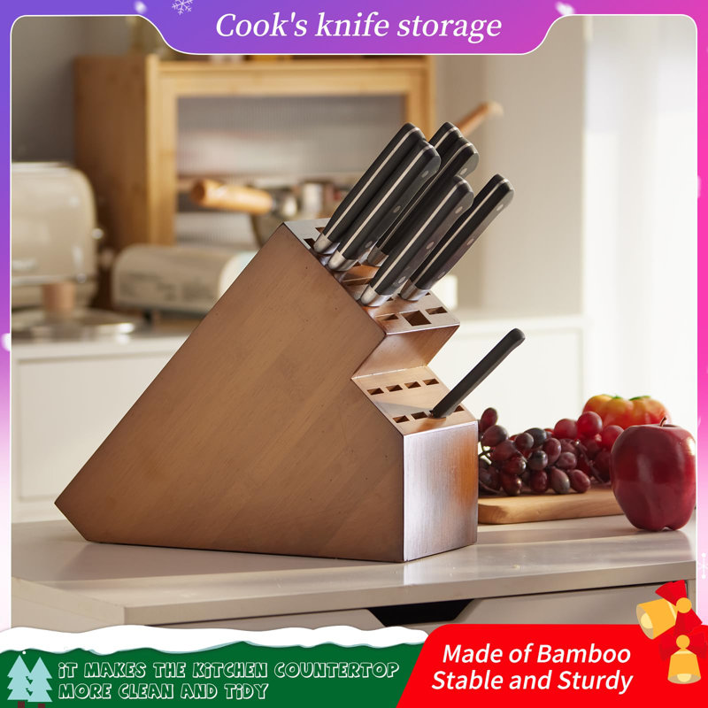 Large Brown Bamboo 20-Slot Universal Knife Block