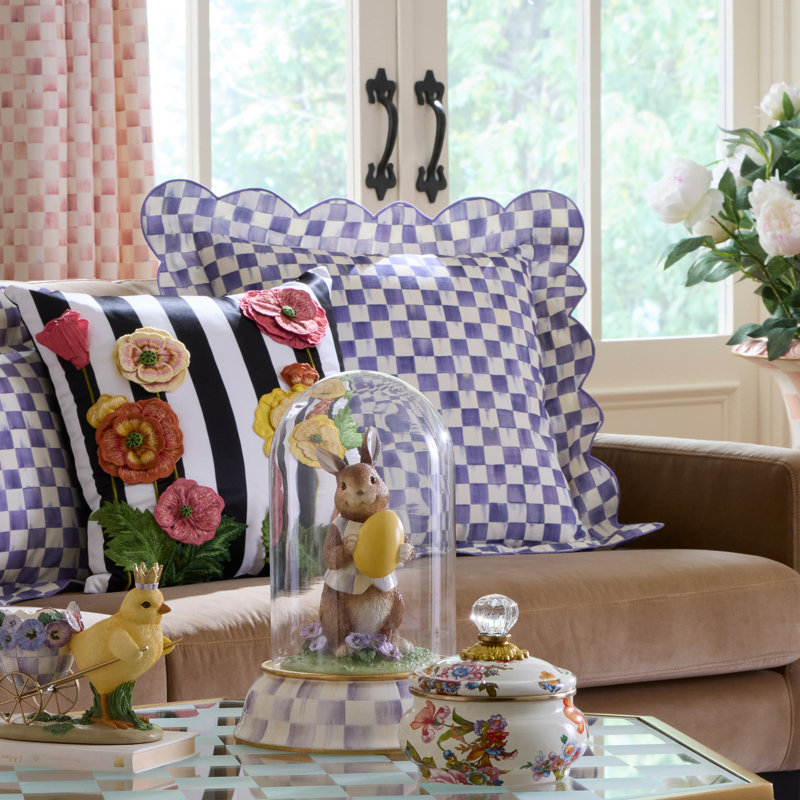 Violet Check Reversible Scalloped Pillow, Square 20"