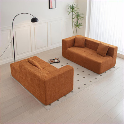 Canapés modulaires | Canapé capitonné modulaire en L 105,5 po avec méridienne en L pour salon | Brun noyer | Mousse, polyester