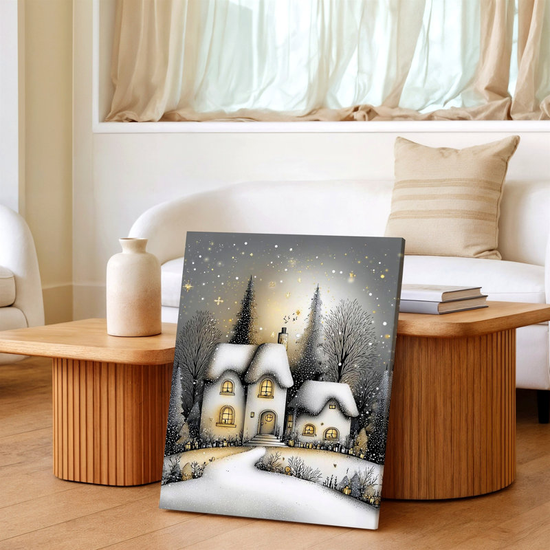 Hiver, neige, chalet, paysage, maison douillette, impression d'art mural sur toile de Noël 2 pièces, paysage, 20 x 30 in
