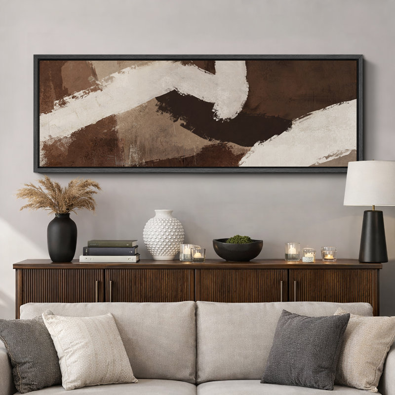 «Grunge Abstract Paint Stroke Effect Mid Mid Century Shape Contemporary Abstract Dynamic Black and White», reproduction encadrée sur toile