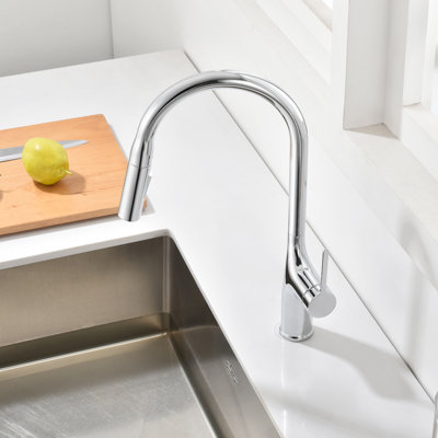 SUMERAIN Kitchen Sink Faucet with Dual Mode Sprayer, Single Hole Pull-Out Kitchen Faucet Stainless Steel Brushed Gold