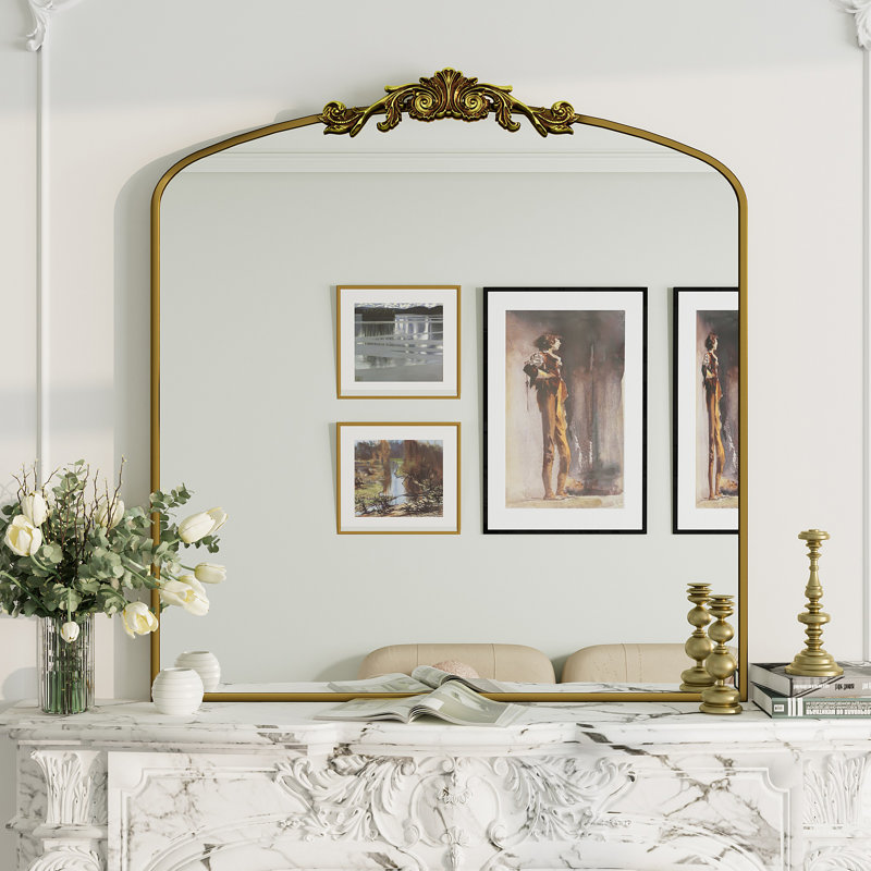 Amara Vintage Baroque Style Tempered Glass French Cleat Mounted Wall Mirror, Antique Gold, 36" x 34"