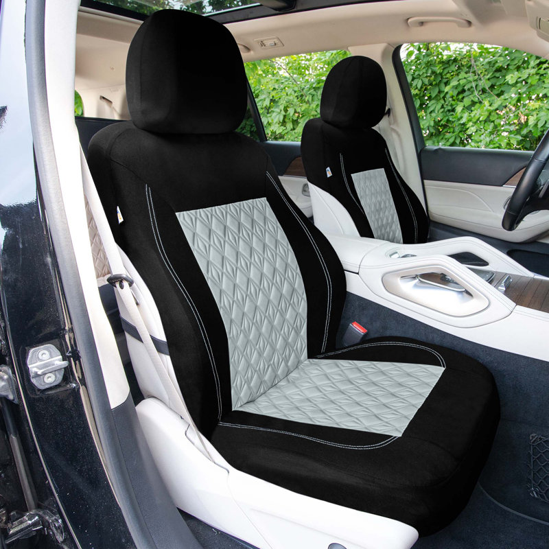 Diamond Stitched Flat Cloth Car Seat Covers Full Set, Gray