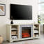 Support pour foyer électrique en pierre, encastrable 18 po, blanc, pour téléviseur de 65 po, console de rangement avec télécommande