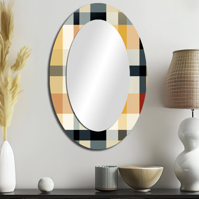 Noir et crème à carreaux sophistiqués - Miroir mural ovale traditionnel