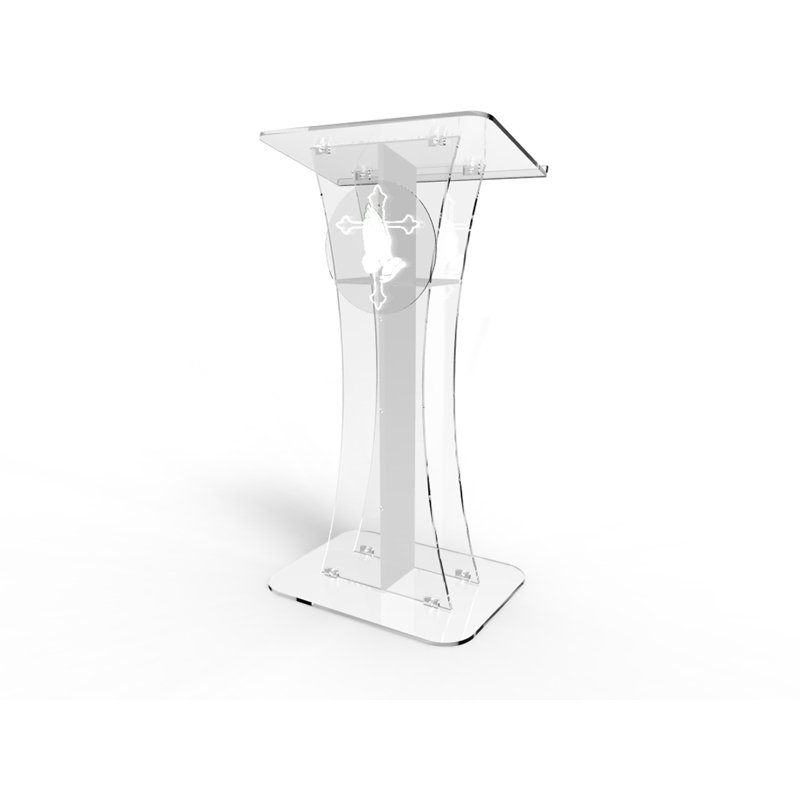 Podium en acrylique fantôme transparent avec croix blanche avec décor de main de prier, assemblage facile requis